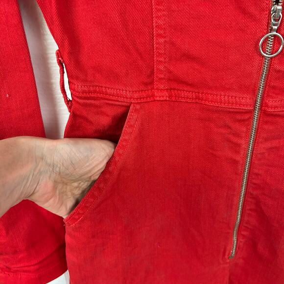 Nasty Gal Women Denim Jumpsuit Holiday Preppy Long Sleeve Red Size 4 - Picture 2 of 12